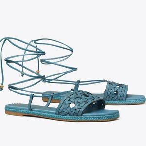 NWT Tory Burch basket-weave espadrilles, brisk blue, size 9.6, $228